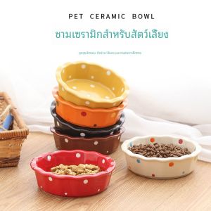 จานกินของแมวแบบปรับระดับได้ จานเซรามิก จานเดี่ยว จานคู่ จัดวางของเล่นแมว จานกินของแมว ดีไซน์น่ารัก เครื่องมือดูแลคอของแมว