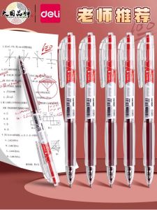 Deli Red Ballpoint Pen 0.5mm St Head Press Type Teachers Day Gift for Correcting Homework Quick Dry Multi-Function Pen Core