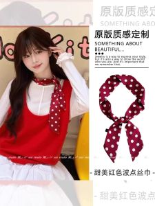 Khăn Choàng Cổ Satin Nhỏ Nhẹ Mới Màu Đỏ Hoa Văn Chấm Bi Mềm Mại Thời Trang Phụ Kiện Trang Trí Cổ Tay Cầm Cho Mùa Xuân