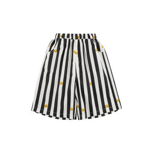 Smiley Print Short Sleeve round Neck T-Shirt for Boys Color Block Striped Waistband Childrens Mid-Pants Cotton Blend Fabric Casual Style
