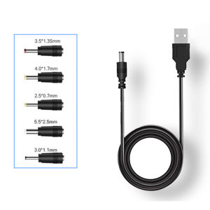 5 in 1 USB to 5V DC Power Cable 5.5 * 2.5mm Jack Charging Cord with 5 Selectable Connector Universal Power Cable for TV Box