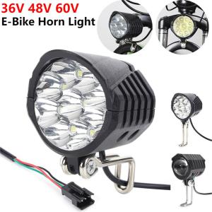 E-Bike Horn Light 36V 48V 60V Electric 9LED Bicycle Headlight 18W Waterproof 2in1 Horn and Light Switch Scooter Bike Flashlight