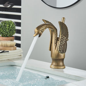 Uythner Luxury Swan Bath Basin Brass Faucet Cold and Hot Water Mixer Taps Black /Gold/Antique Bathroom Washbasin Crane