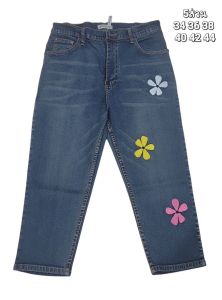 กางเกงยีนส์ขา5ส่วนขาเดฟปักดอกไม้ ผ้ายืด เอวสูง งานผ้านิ่มใส่สบายเหมาะมากกับสาวอวบมีไซด์32-44