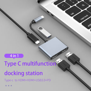 ZUZG Laptop USB Type C Docking Station 4IN1 PD100W USB3.0 HDMI*2 USB Type C Hub 4K Type C to HDMI USB 3.0 VGA PD Adapter Fast Charging for Macbook Samsung Huawei Xiaomi
