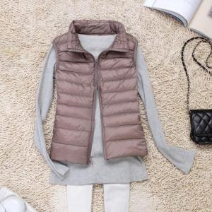 Lightweight Short Puffer Vest Womens plus Size Stand Collar Jacket Tagkita Commute Style Pure Color Zipper Closure Slim Fit