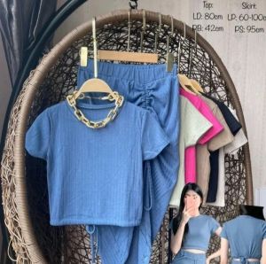 one set crop top bahan knit/setelan rok span bahan knit