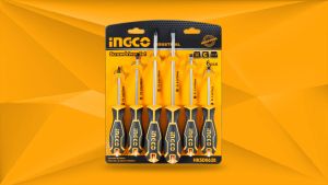 Obeng Plus Minus Chrome CrV Screwdriver 6pcs Set Magnet INGCO HKSD0628