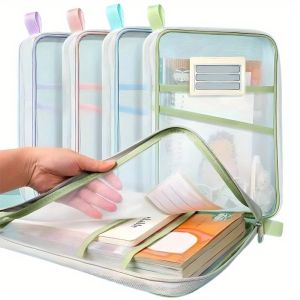 A4 Zipper File Bag Nylon Documents Storage Three Layers Thick Mesh Fabric Transparent Pouch for Books Office Students Supplies