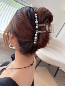 Elegant Large Pearl Rhinestone Butterfly Knot Hair Clip Korean Style Shark Fin Hair Clip for Daily Use And Commuting