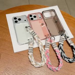 szhaiyu | Soft Transparent Glitter Wrist Strap Silicone Phone Case for IPhone 17 16 15 Plus 14 13 12 Pro Max X XR XS Clear Kickstand Cover