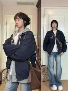 กางเกงยีนส์ทรงตรงเอวสูงหลวมๆ สีน้ำเงิน กางเกงขายาวทรงหลวมสำหรับผู้หญิง ดีไซน์เก๋ไก๋ ใส่ไปทำงานได้ทุกวัน