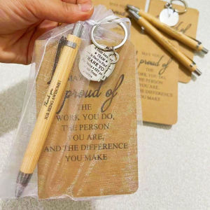 1Sets Employee Appreciation Gifts Bulk Christmas Thank You Notebooks Inspirational Bamboo Pens Keychains for Coworker Nurse ﻿