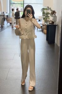 Jacquard Classic Style Sleeveless Short Vest Petal Patchwork Shirt Women Drape Fishtail Skirt Fashion Suit Women