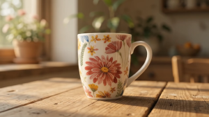 Damda Premium Floral Ceramic Mug 350ml - Vintage Flower Pattern Coffee Cup Tea Mug for Home Cafe