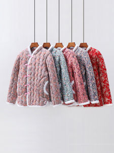 2024 New Womens Thickened Cotton Jacket with Button Floral Embroidery Short Style Autumn Winter Retro Straight Tube Coat