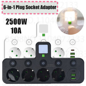 Wireless Wall Charger Socket with 3 AC Outlets +2 USB Ports+ 1 Type C 6-in-1 Plug Socket EU Plug Fast Charging power board