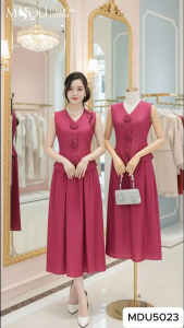 Set Áo Váy MDU5023 Chất Đũi Nhăn Thiết Kế Áo Vest Cách Điệu Đính Hoa Phối Chân Váy Xòe Nhẹ Từ MDU