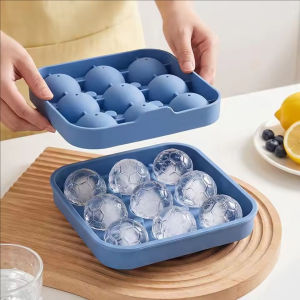 YESPERY 9 Grid Soccer Ball Ice Cube Tray with Lid BPA-Free Silicone Reusable Football Shape Ice Mold Kitchen Gadgets Ice Maker
