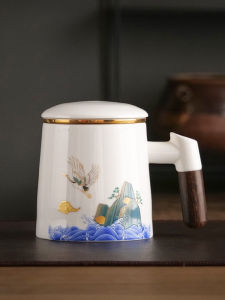 Fresh Style Ceramic Tea Cup Large Capacity Office Use Tea Water Separation Mugs Filter Tea Leak Cup for Home And Guest Use