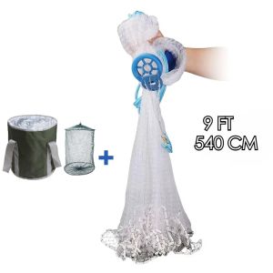 Saltwater American Fishing Cast Net with Zinc Sinker and Waterproof Bucket 3/4/5/6/7/8/9/10Ft Radius Throw Fishing Net Bait Trap