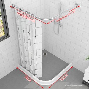 ห้องน้ํา Arc Shaped Magnetic Water Barrier ห้องอาบน้ําพาร์ทิชันผ้าม่านเปียกและแห้งแยกเครื่องมือวัสดุสแตนเลส