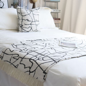 Hotel Bed End Blanket Thickened Geometric Pattern Tissue Black White Color Bed Flag Cover Towel for Homestay And Business Travel