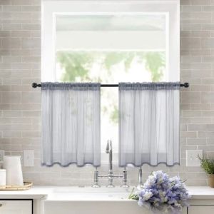 2pcs Solid Color High Transparency Terylene Gauze Short Curtains Small Curtains for Kitchen Bathroom Living Room Home Decor
