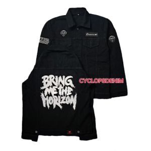 Jaket Jeans Pria Sporty Grafis Bahan Kanvas Warna Hitam - BMTH KOMBINASI