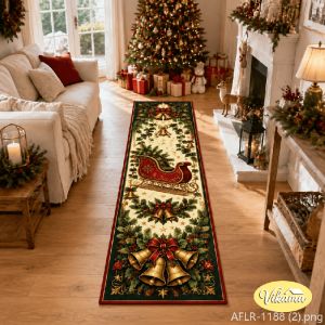 Thảm Trải Sàn Hình Ông Già Noel Và Tuần Lộc VIKAMA Thảm Trải Hành Lang Giáng Sinh Chống Trượt 100% Polyester Trang Trí Nhà Trong Nhà Thảm Trải Hành Lang Lối Vào