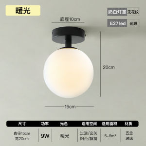 Scandinavian Style Glass Ceiling Lamp for Entrance Hallway Kitchen Balcony Iron Body LED Light Source Non-Intelligent Control