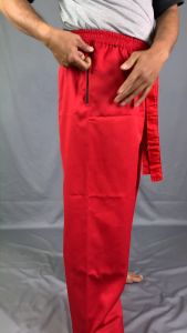 Celana Komprang Bordir Warna Merah Bahan Katun Dril tebal dan nyaman untuk Silat Beladiri