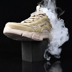 Genuine Leather Safety Shoes for Men Steel Toe Shoes Man Anti-smash Anti-puncture Work boot KHAKI