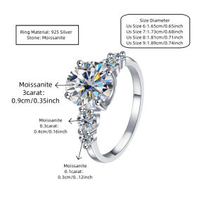 A 925 Silver 3.8 Carat Moissanite Ring Fashionable niche Versatile Mens and Womens Couple Ring Wedding Ring