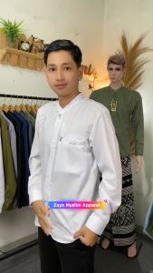 Baju Koko Pria Lengan Panjang Warna Putih Polos Motif Marvel Merek Elrumi