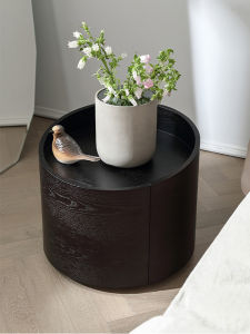 Modern Bedroom Bedside Table round Smoked Solid Wood Simplicity Designer Creative Nordic Storage Locker