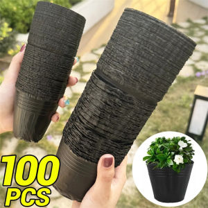 50/100PCS Thickened Plastic Flowerpot Seedling Bag with Holes Flower Plant Breathable Container Garden Vegetable Planting Pots