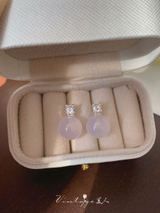 Light Purple Chalcedony New Chinese Style Cool Pure Fancy Gentle Elegance Easiest for Match Ice-Permeable Chalcedony Ear Studs Ear Clip