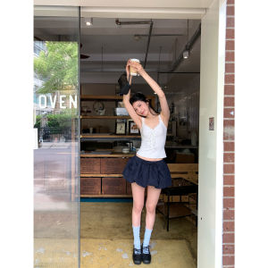 TeeH Bouffant Skirt Pastel Blue Cake Skirt A-Line Mini Skirt Womens Summer Skirt with Pocket Design Cotton Polyester Blend