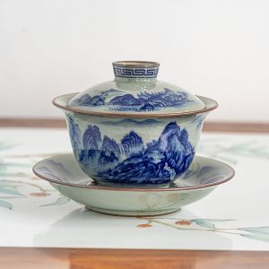 Jingdezhen Underglaze Blue Tea Set Complete Filtering Tea Cup Owners Cup Lid Public Cup Tea Sea Strainer Ceramic Handmade