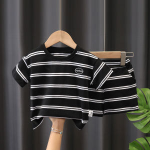 Korea Childrens Clothing Boys Baby Fashion Striped Short Sleeve Shorts Two-piece Childrens Suit