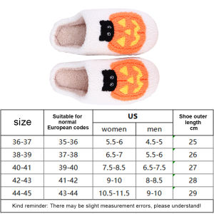 Home Thick-Soled Comfortable Plush Slippers with Pumpkin Cat Pattern Cute Warm Non-Slip Indoor Slippers Slip-On House Shoe Gifts