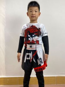 Maca Bud Muay Thai Shorts Kids Male Autumn and Winter Suit Sanda Boxing Martial Arts Boxing Clothes Long Sleeves Fighting Customization