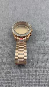 39.8mm VK63 Mens Chronograph Bezel Watch Case Coated Glass Stainless Steel Bracelet Suitable For VK63 VK64 Quartz Movement 5ATM