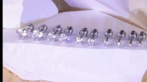 6 Pairs Screw Back Stud Earrings Set Surgical Stainless Steel Double Sided Round Cubic Zirconia Earrings for Women Men