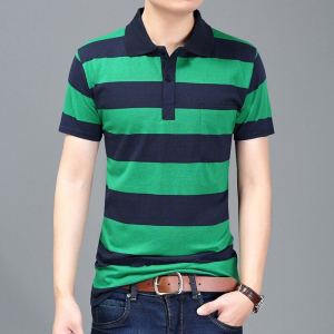 French mens striped short-sleeved top summer fashion cotton lapel loose large size polo shirt simple casual youth T-shirt