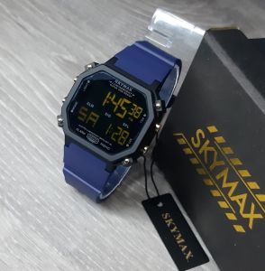 JAM TANGAN SKYMAX 3008C Original Tali RUBBER Alaram AkTiF Pria Diameter 46 mm Free Baterai Cadangan