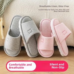 Womens New 2025 Slippers Linen Cotton Breathable Anti-Odor Indoor Home Anti-Slip Silent Soft Bottom Comfortable Home Slippers