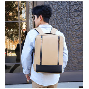 Waterproof Leather Membrane Business Mens Commuting Backpack Stylish and Simple Laptop Bag with Large Capacity Anti-theft Casual Backpack for Men