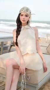 Set đồ nữ du lịch hè set tiểu thư sang đi tiệc áo chất Ren hoa cộc tay croptop cổ bẻ thắt nơ kèm chân váy bí bồng ngắn dễ thương